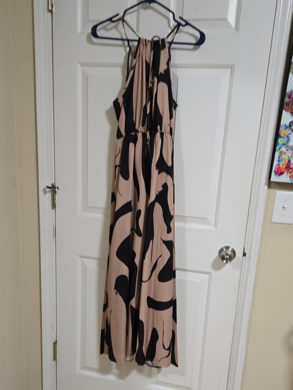 Sleeveless Beige and Black Print Maxi Dress